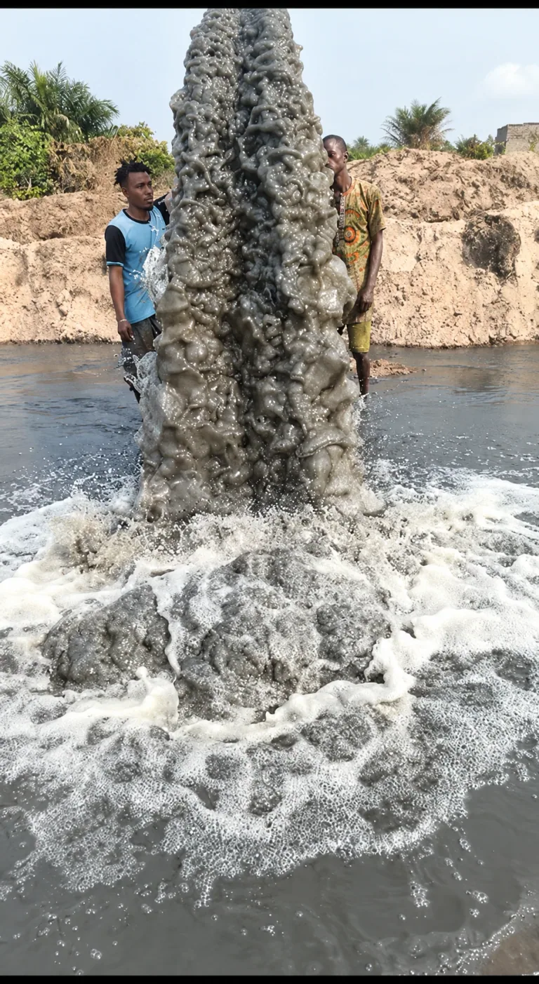 AI-enhanced hydraulic sand discharge photograph from the general track-record slide