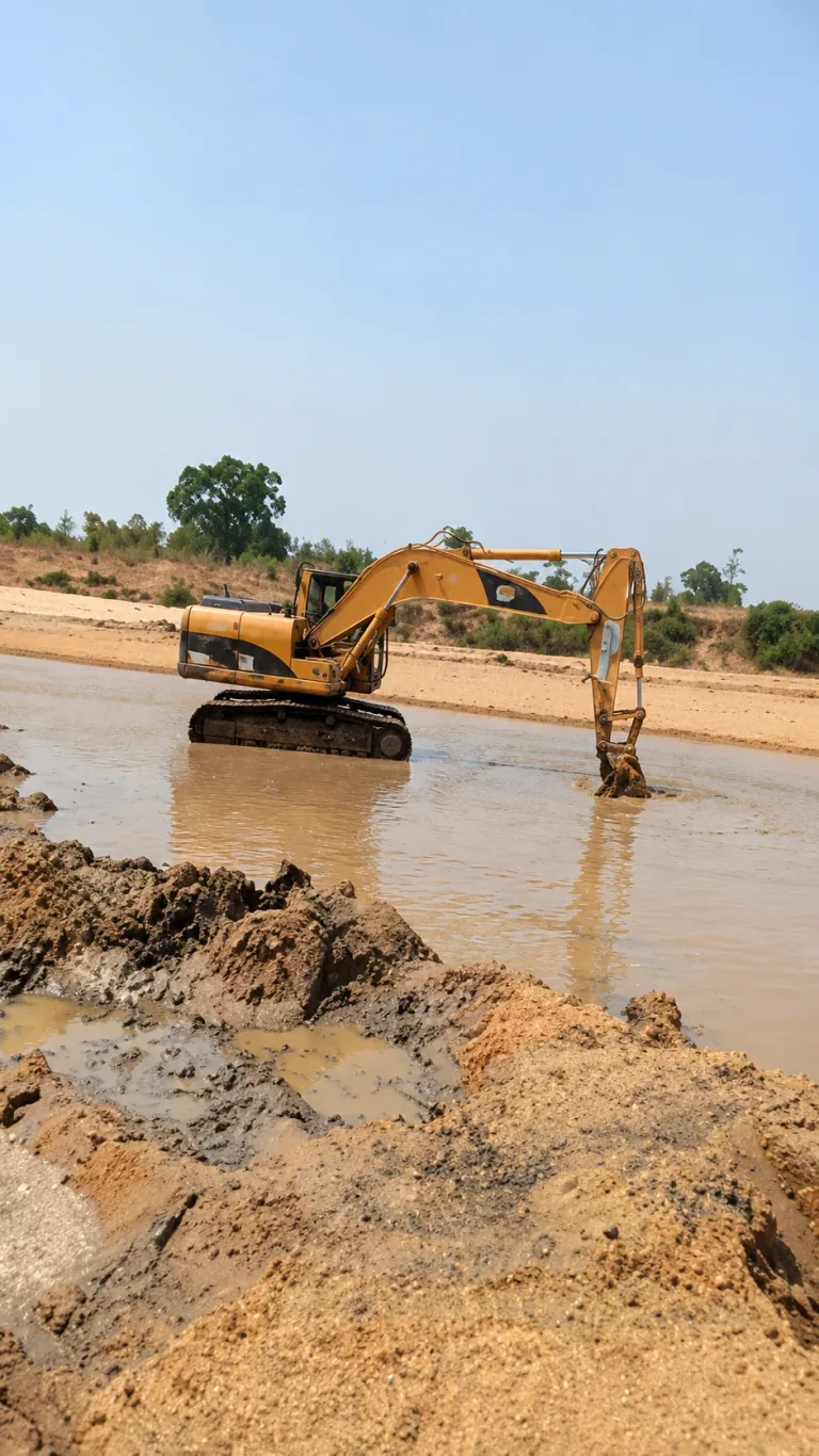 AI-enhanced excavator photograph paired with the Igbolomi–Lekki project in the supplied profile